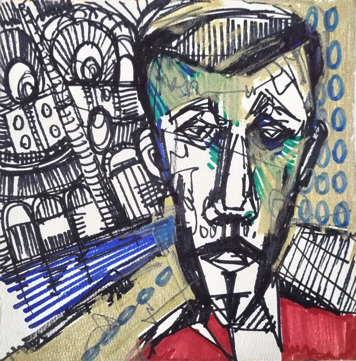 Click to view in high resolution Coded Portrait with Gold Accents