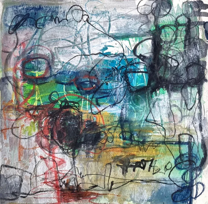 Click to view in high resolution Teal and Charcoal Chaos in Abstract Form