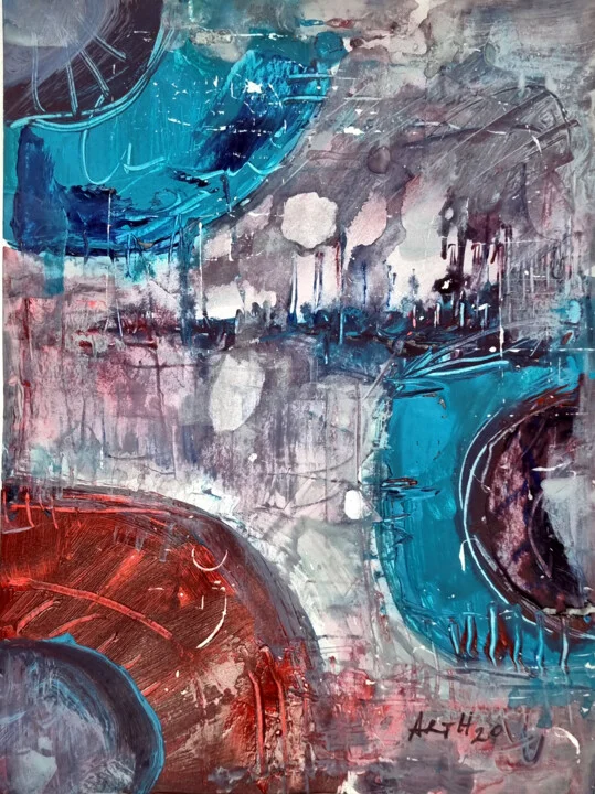 Click to view in high resolution Rich Turquoise and Rust Abstract Exploration