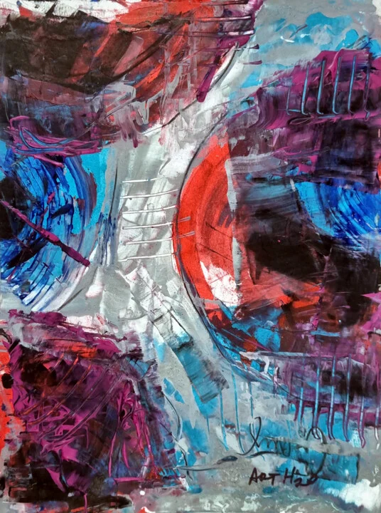 Click to view in high resolution High-Impact Red and Blue Frenetic Abstract