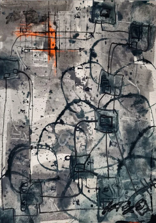 Click to view in high resolution Red and Turquoise Geometric Abstraction