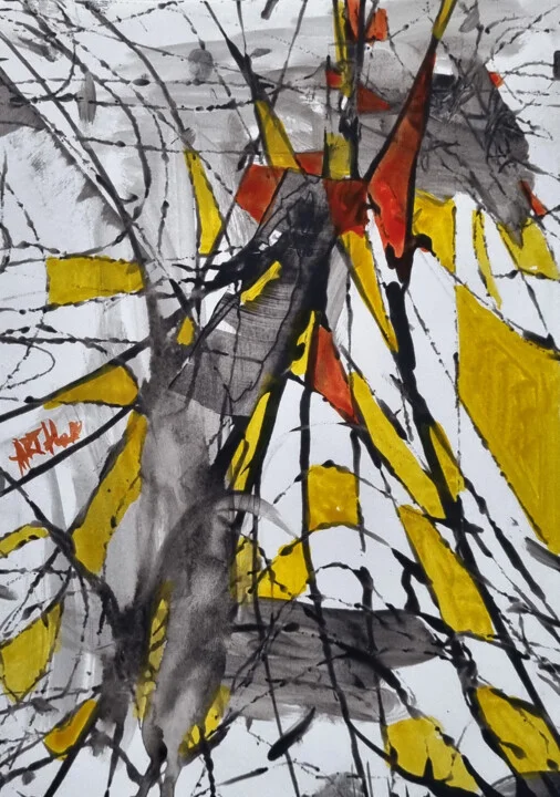 Click to view in high resolution Vibrant Gold and Red Lines on Aquarelle