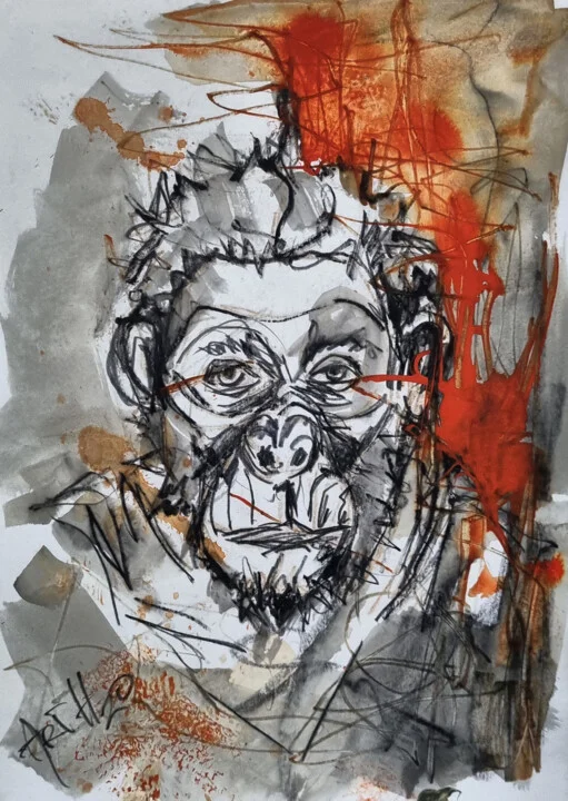 Click to view in high resolution Emotive Primate Portrait on Canvas