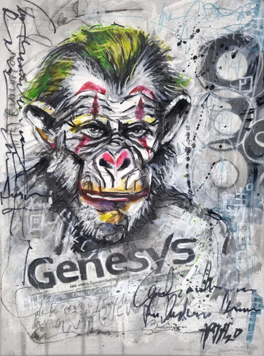 Click to view in high resolution Chimps in Clown Makeup on A3 Canvas