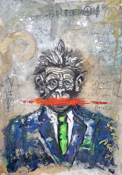 Click to view in high resolution Censored Primate in Mixed Media