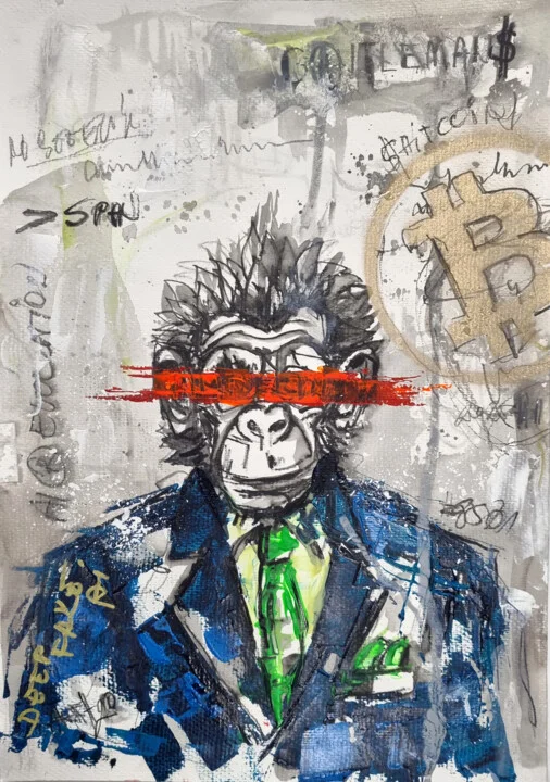 Click to view in high resolution Blue Suit Chimp with Crypto Commentary