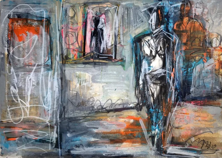 Click to view in high resolution Concrete Silhouette in Rust and Teal