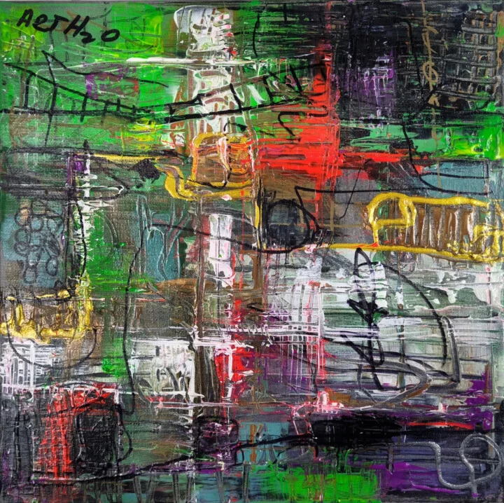 Click to view in high resolution Emerald and Crimson Urban Landscape