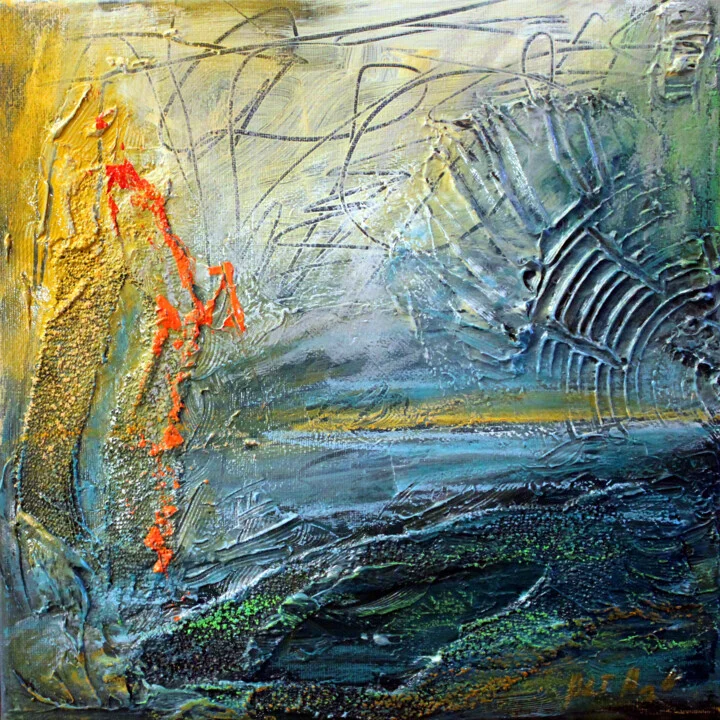 Click to view in high resolution Aquamarine and Gold Dreamy Seascape