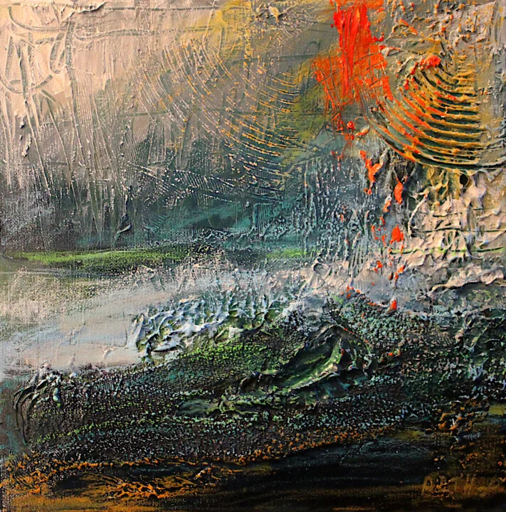 Click to view in high resolution Vibrant Orange and Grey Abstract Coastline