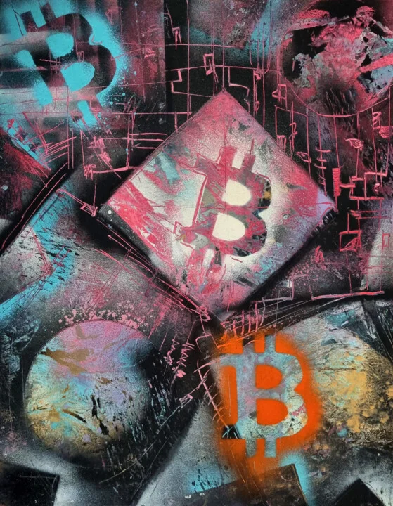 Click to view in high resolution Cryptocurrency Universe in Neon Spray Paint