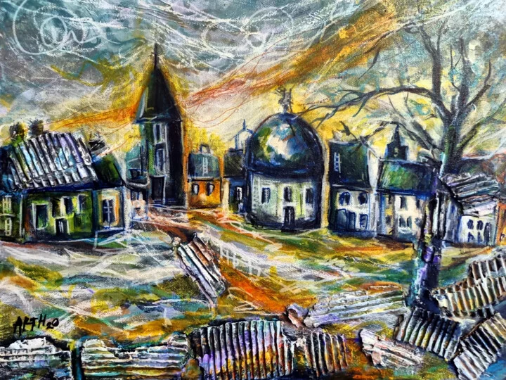 Click to view in high resolution Gold and Teal European Cityscape