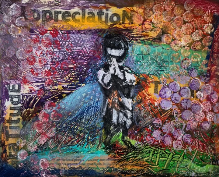 Click to view in high resolution Teal and Purple Gratitude Mixed Media