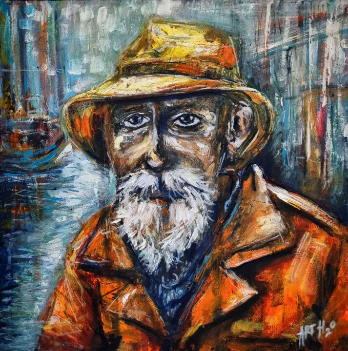Click to view in high resolution Blue and Orange Fisherman Portrait