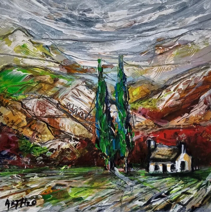 Click to view in high resolution Textured Irish Cottage Landscape