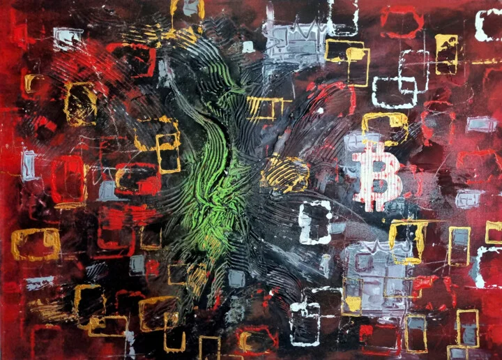 Click to view in high resolution Crimson Chaos of Financial Turmoil, Acrylic Abstract