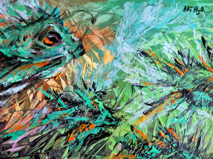 Click to view in high resolution Emerald Resilience of the Lucky Fish, Acrylic Expressionism