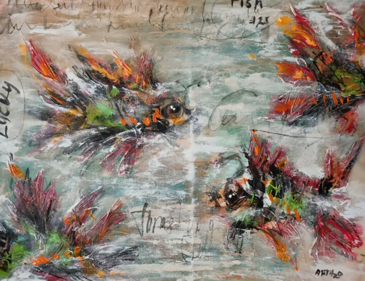 Click to view in high resolution Vivid Flow of Lucky Fish VIII, Acrylic Expressionism