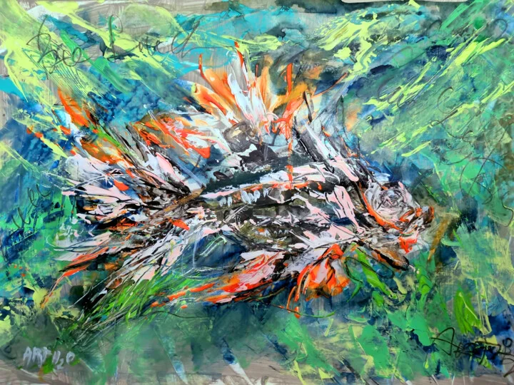 Click to view in high resolution Lucky Koi Current, A3 Acrylic Expressionism