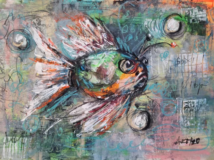 Click to view in high resolution Emerald Fish with Guiding Light, A3 Acrylic Art