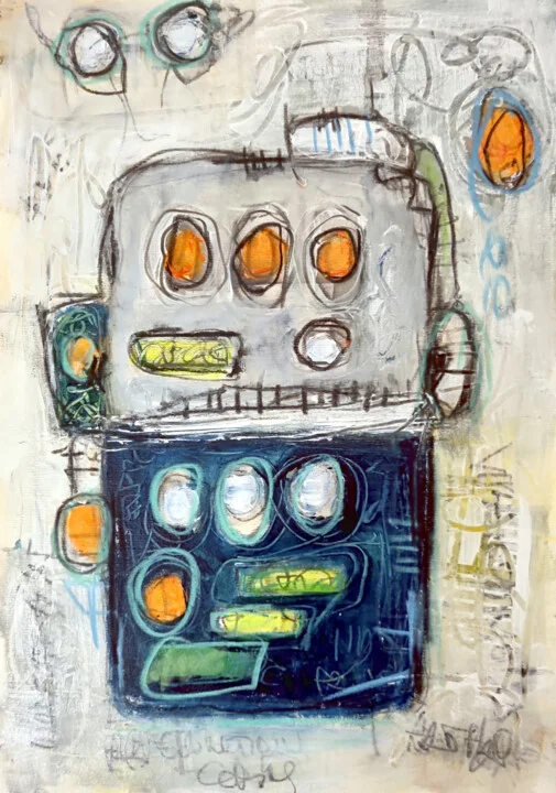 Click to view in high resolution Whimsical Naive Abstract Robot Portrait
