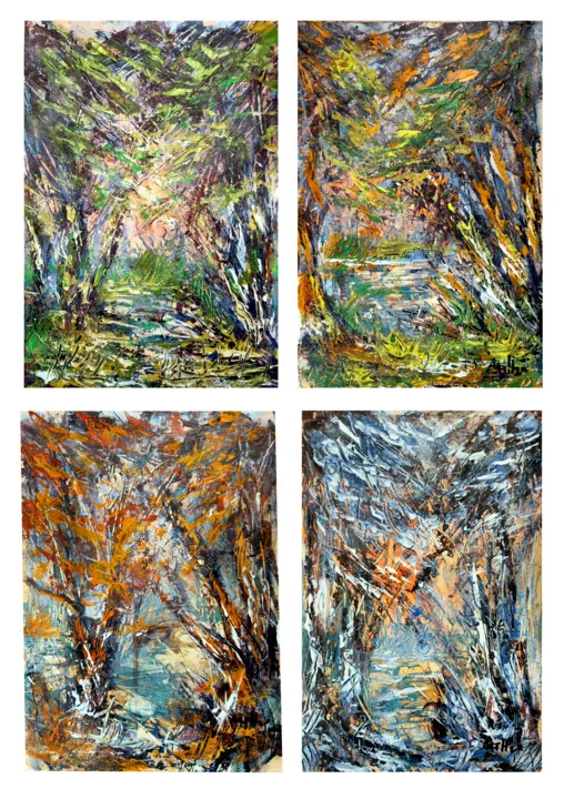 Click to view in high resolution Vivid Four Seasons Forest Path Panels