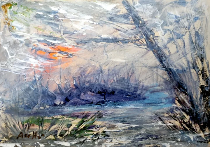 Click to view in high resolution Burnt Orange and Grey Twilight Landscape