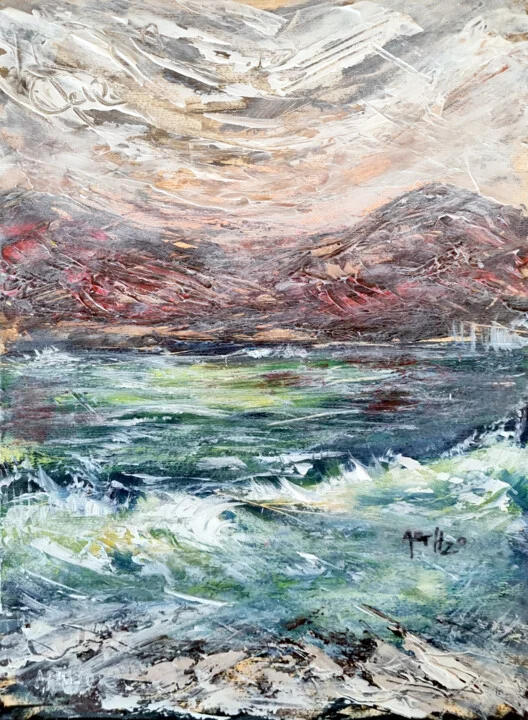 Click to view in high resolution Textured Teal and Ivory Seascape