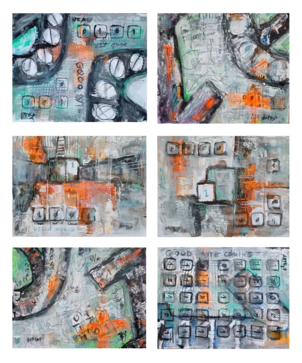 Click to view in high resolution Neon Teal Binary Code Art Set