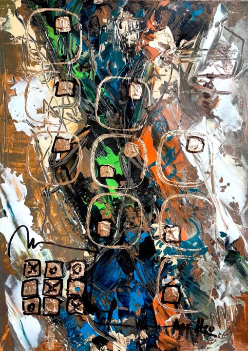 Click to view in high resolution Metallic Blues and Oranges in Abstract Chaos