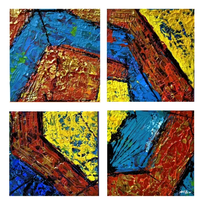 Click to view in high resolution Primary Colors Textured Quadriptych