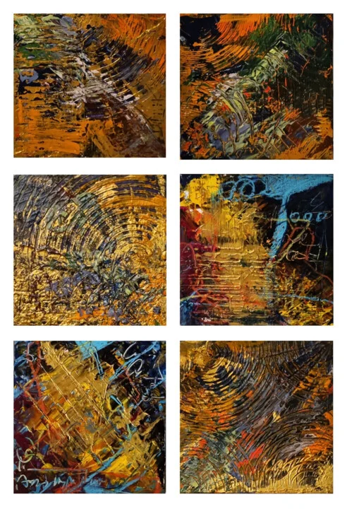 Click to view in high resolution Metallic Orange and Green Hexaptych