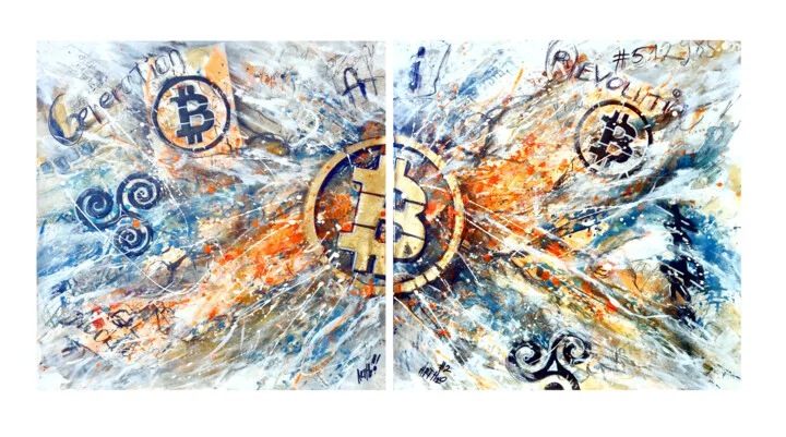 Click to view in high resolution Crypto Revolution Diptych in Neon Hues