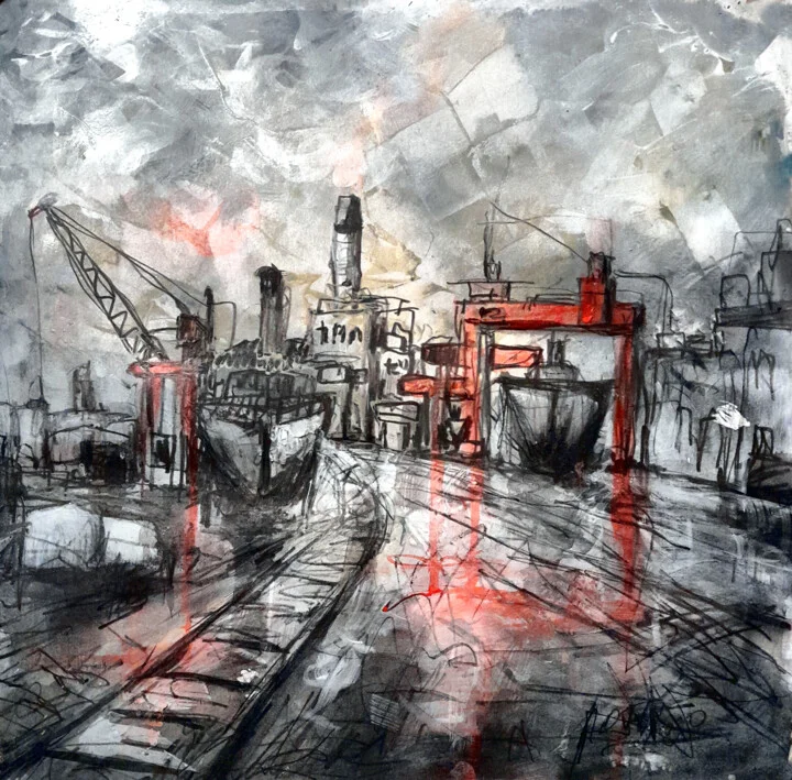 Click to view in high resolution Crimson and Grey Industrial Harbor View