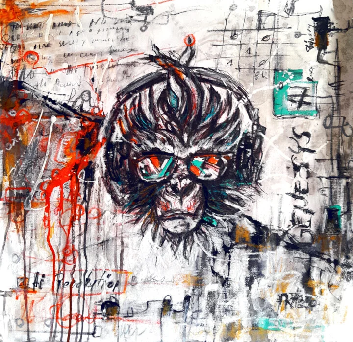 Click to view in high resolution Graffiti-Style Monkey in Orange and Teal