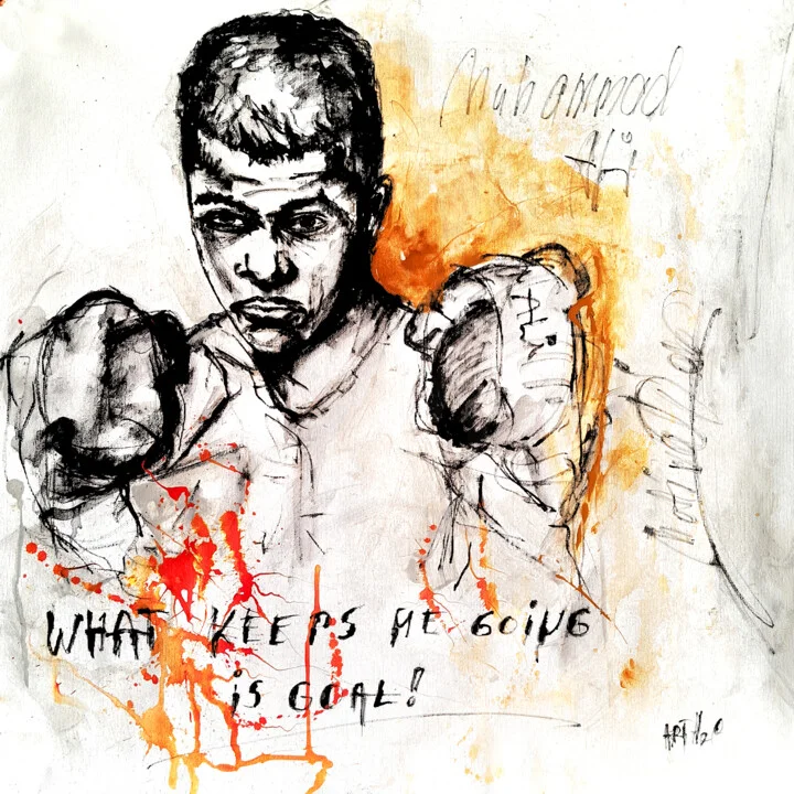 Click to view in high resolution Energized Portrait of Muhammad Ali in Red