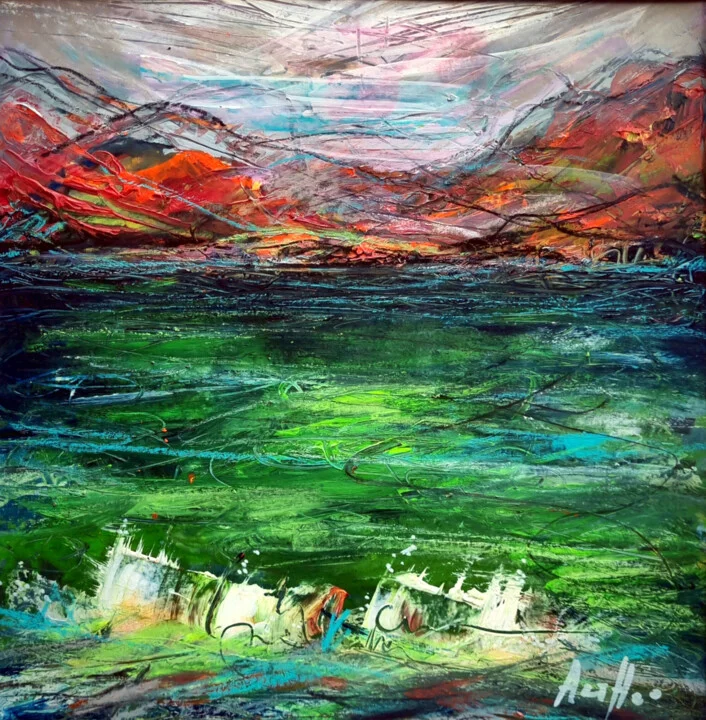 Click to view in high resolution Red Mountains and Green Sea Landscape