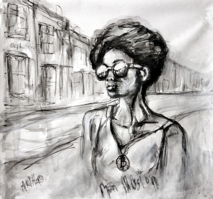 Click to view in high resolution Monochrome Portrait with Bitcoin