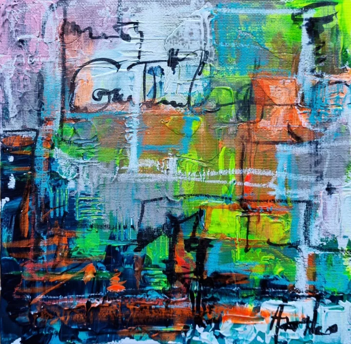 Click to view in high resolution Chaotic Grid of Neon Green and Orange