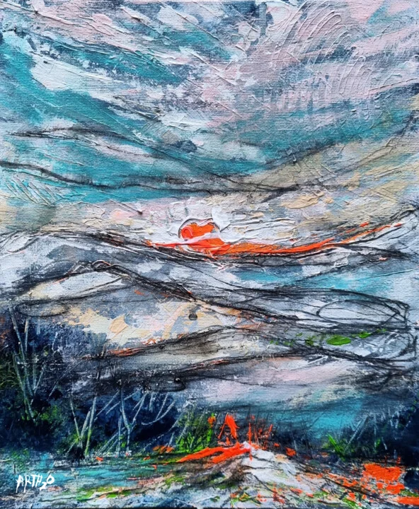 Click to view in high resolution Pink and Teal Abstract Landscape