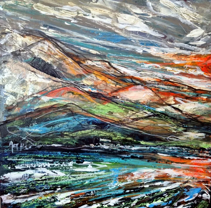 Click to view in high resolution Blue and Rust Rugged Horizon I