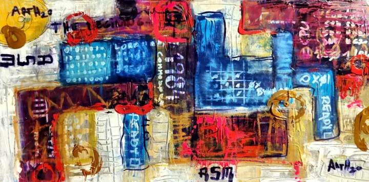 Click to view in high resolution Retro Computing Abstract in Red and Blue