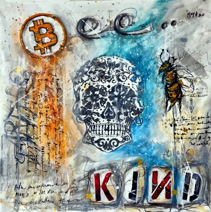 Click to view in high resolution Pop Art Crypto Skull in Bold Colors