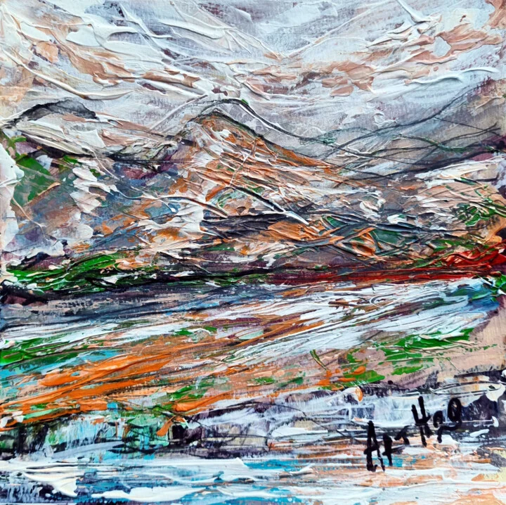 Click to view in high resolution Textured Winter Peaks in Orange and White