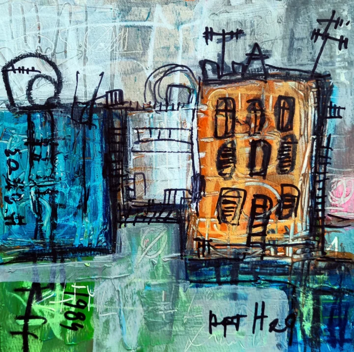 Click to view in high resolution Urban Energy Cityscape in Orange and Blue