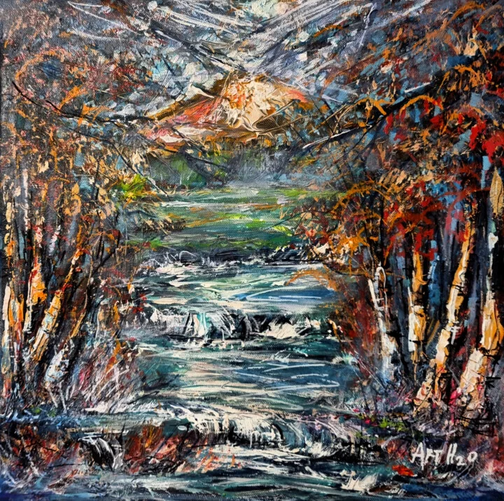 Click to view in high resolution Teal and Orange River Passage on Paper