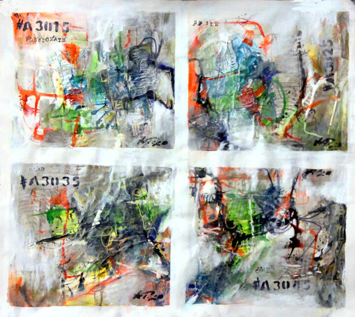 Click to view in high resolution Green and Neutral Abstract Quadriptych