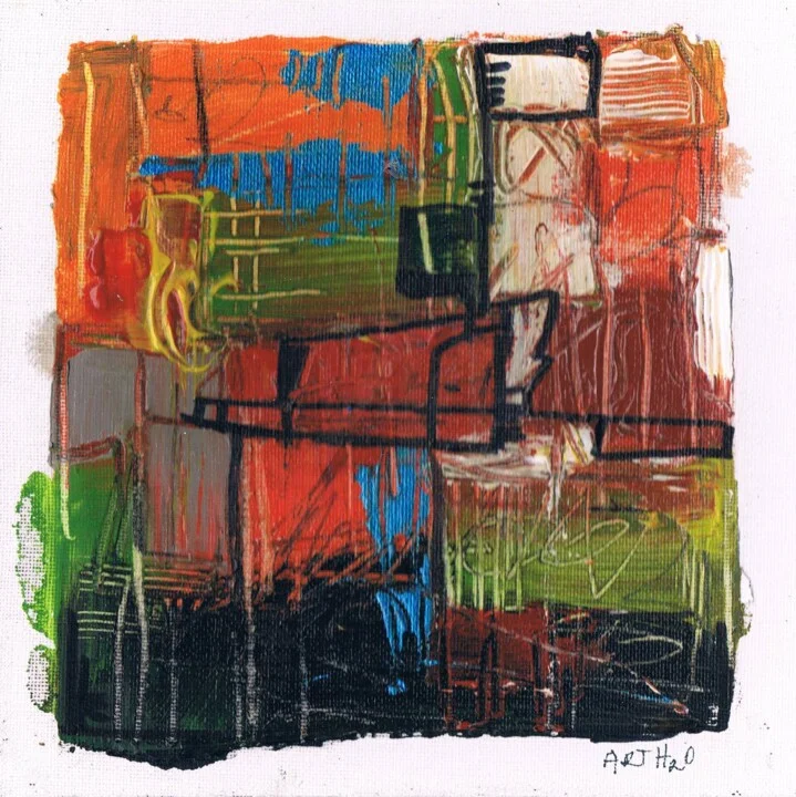 Click to view in high resolution Miniature Abstract in Orange and Blue