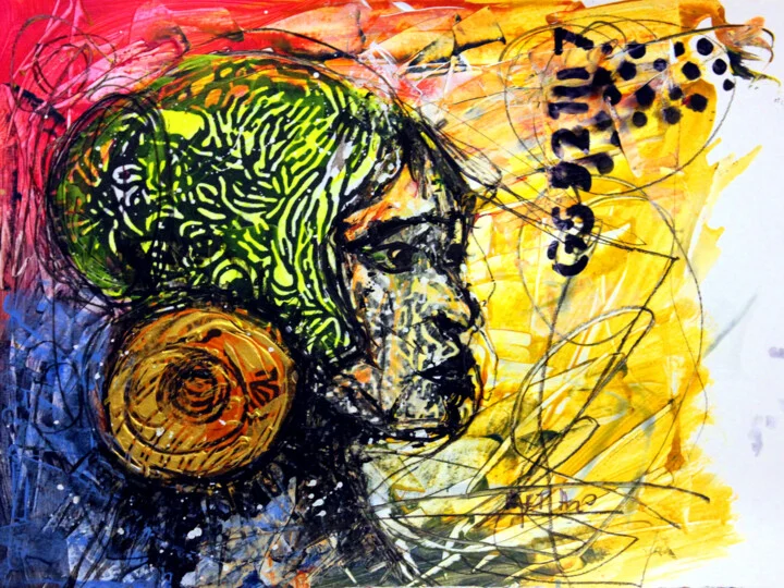 Click to view in high resolution Conceptual AI Portrait in Lime and Gold