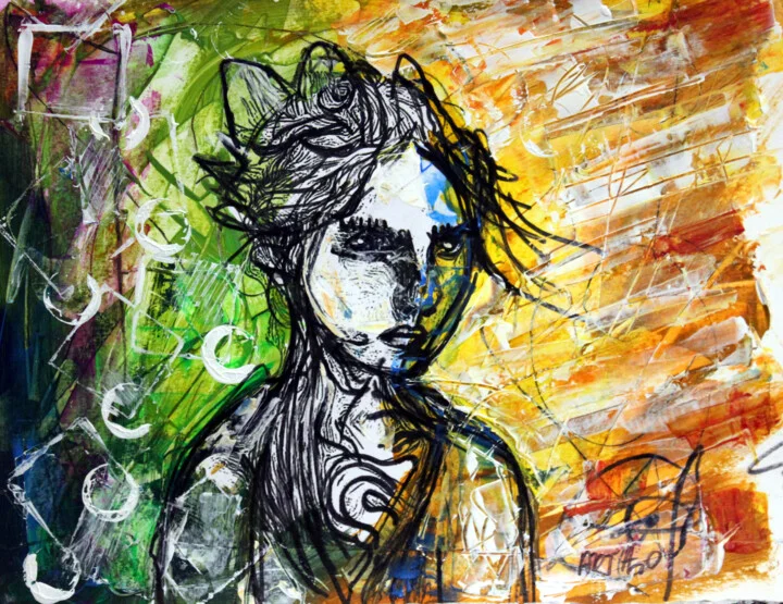 Click to view in high resolution Green and Orange Expressive Portrait